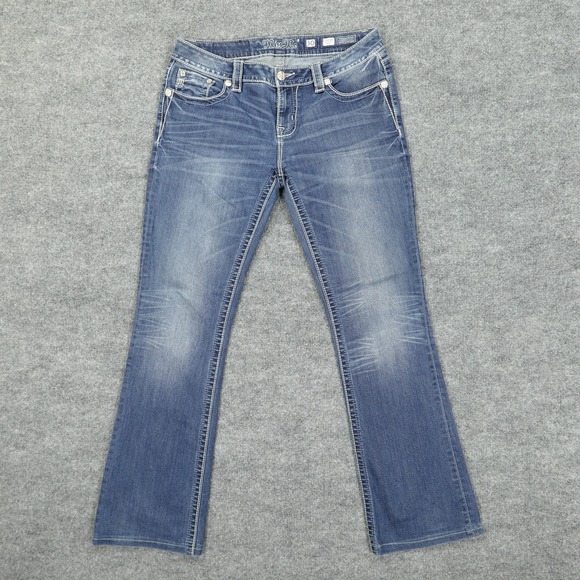 Miss Me Jeans Womens 30 Signature Boot Embroidered Flap Pocket Distressed Denim - Picture 1 of 11